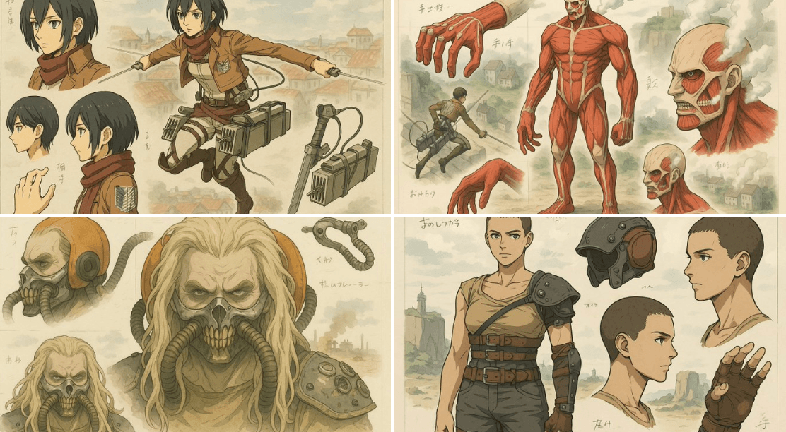 Anime Mecha Stylized Mechanical Design Blueprint (character, futuristic)