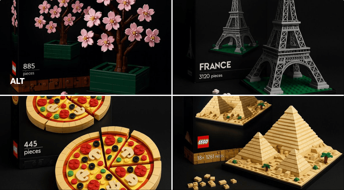 Lego-style set (branding, landscape)