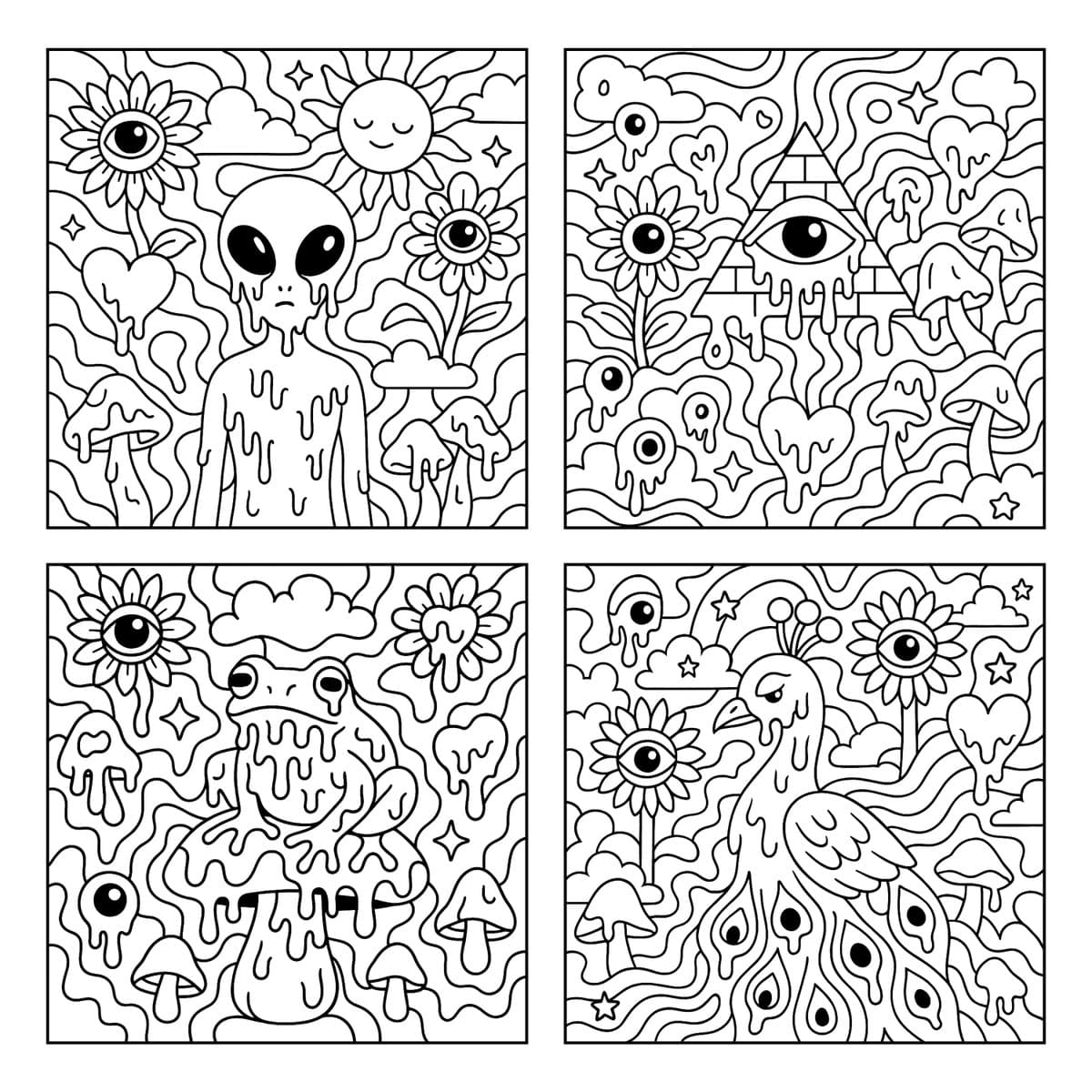 Surreal black and white color pages (fantasy, interior)