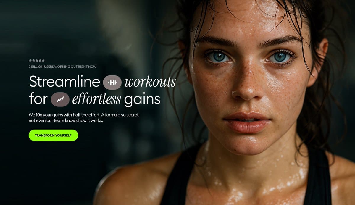 Brand Landing Page - Close-up of a Young Woman's Face After Exercise (branding, photography)