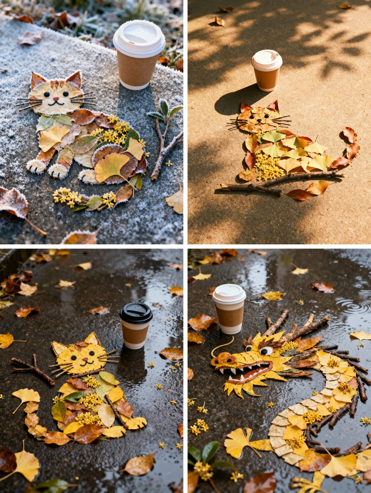Autumn leaves arranged into patterns (nature)