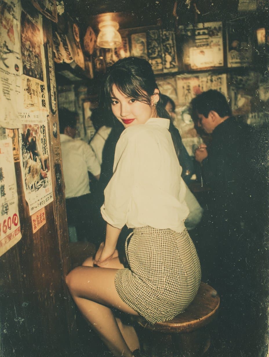 A beautiful woman photographed with flash in an izakaya (nature, photography)