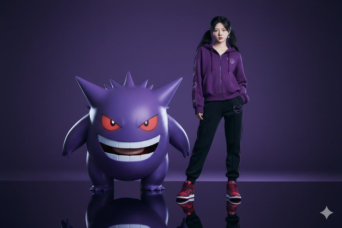 People and the giant Gengar (animal, fashion)
