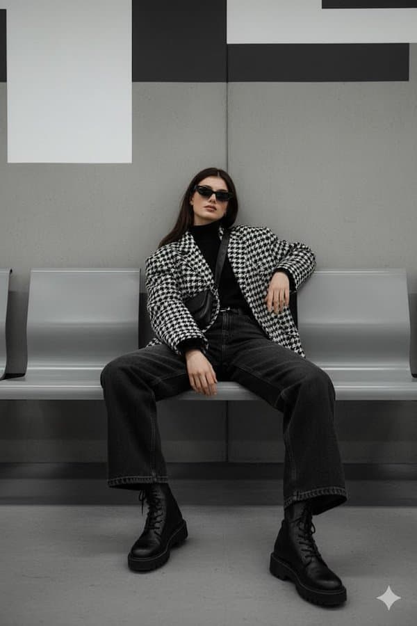 Sitting on a modern subway bench (fashion, interior)