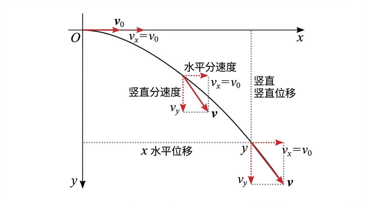 平抛运动轨迹与速度位移分解图