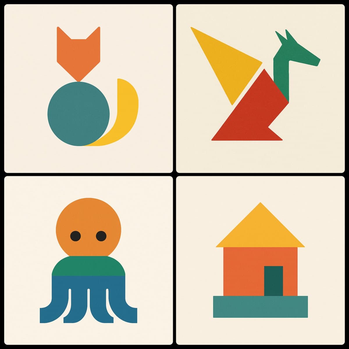 Three shapes and three colors (minimalist)