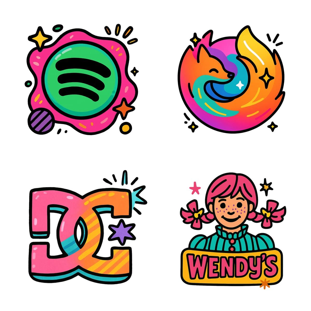 Colorful Cartoon Playful Icons and Logos (cartoon, illustration)