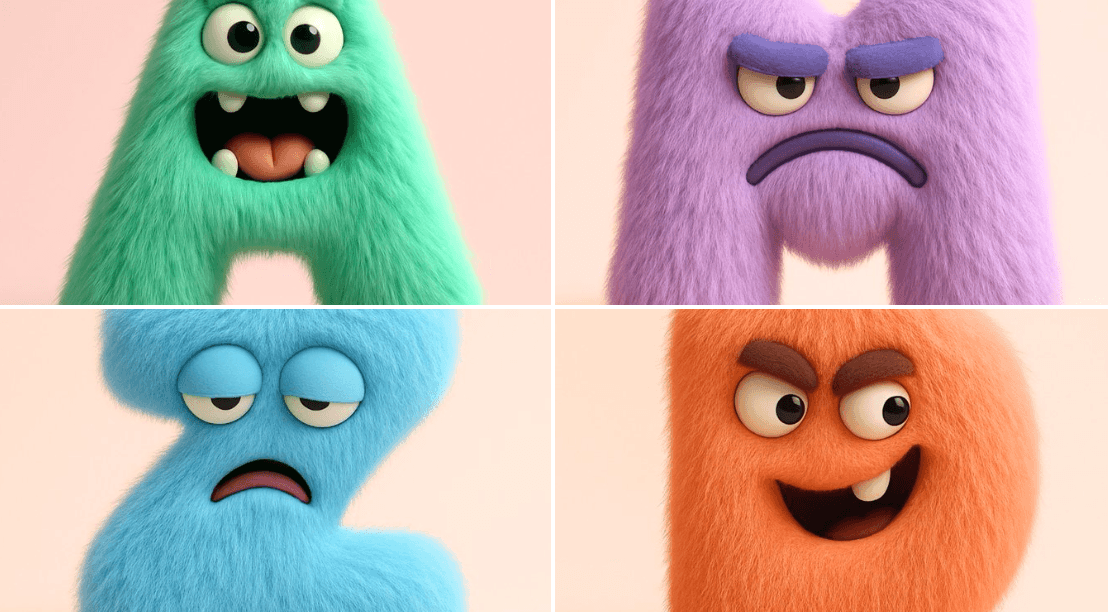 Fun fuzzy letters (animal, character)